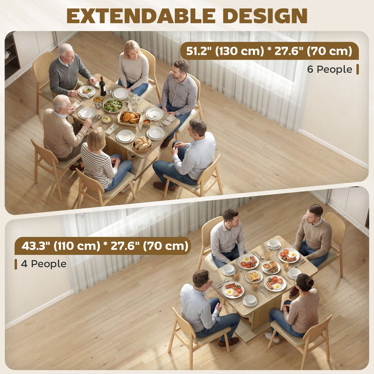 Extendable Dining Table for 4-6 with 6 Shelves - Natural Wood
