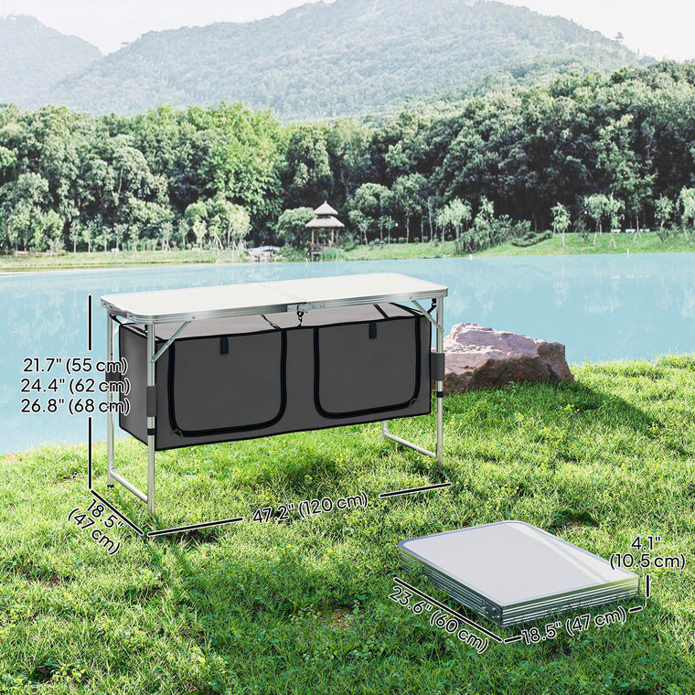 Height-Adjustable Folding Picnic Table with Storage Organizer