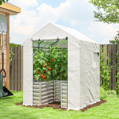 56" x 56" x 75" Metal Greenhouse with Raised Bed and PE Cover