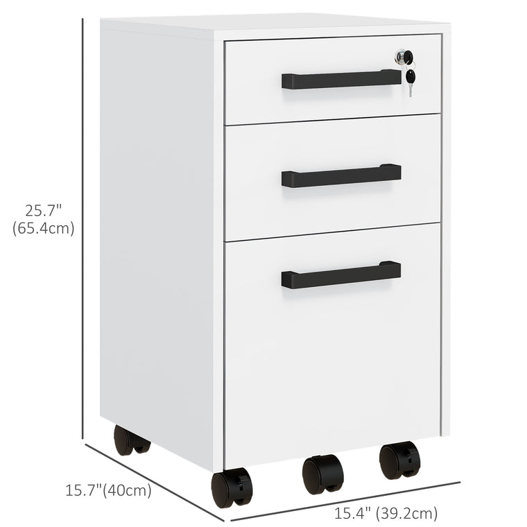 3-Drawer Vertical Filing Cabinet with Lock - White