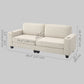 Three Seater Sofa, Fabric 3 Seater Couch with Spring Cushion and Cup Holders for Living Room, Bedroom, Cream White