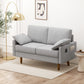 3 Seater Sofa, Velvet Upholstered Couch with Spring Cushions, Rubber Wood Legs and 2 Pillows, Grey