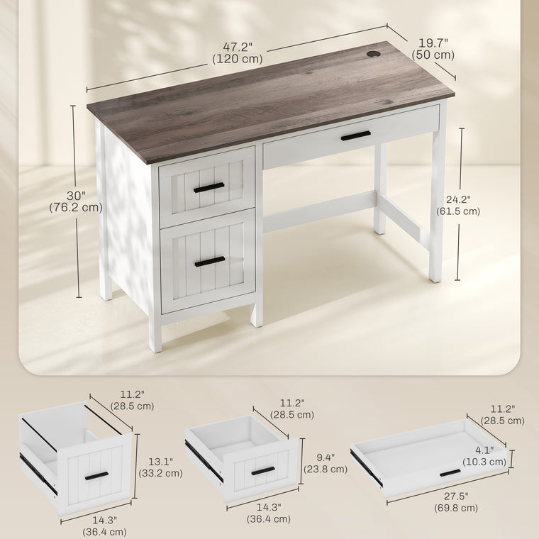 Computer Desk with 3 Drawers & File Drawer - White