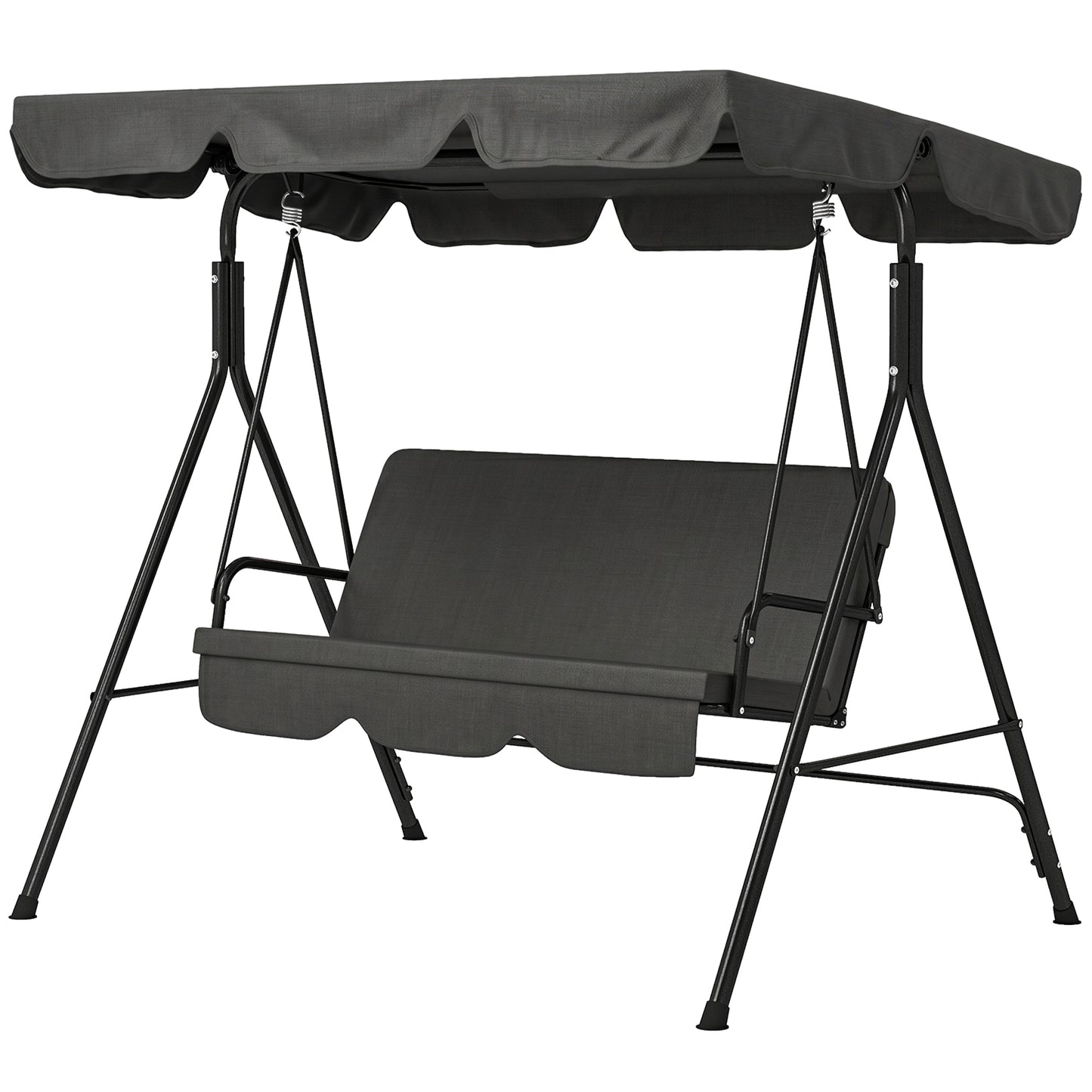 3-Seater Outdoor Porch Swing with Adjustable Canopy, Patio Swing Chair for Garden, Poolside, Backyard, Red
