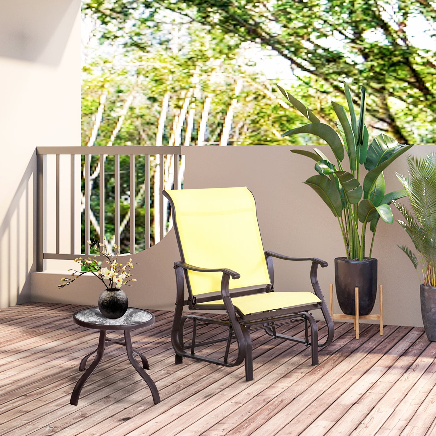 Outdoor Glider Chair, Patio Glider with Steel Frame and Mesh Fabric, Outdoor Chair for Backyard, Garden, Porch, Beige - Beige