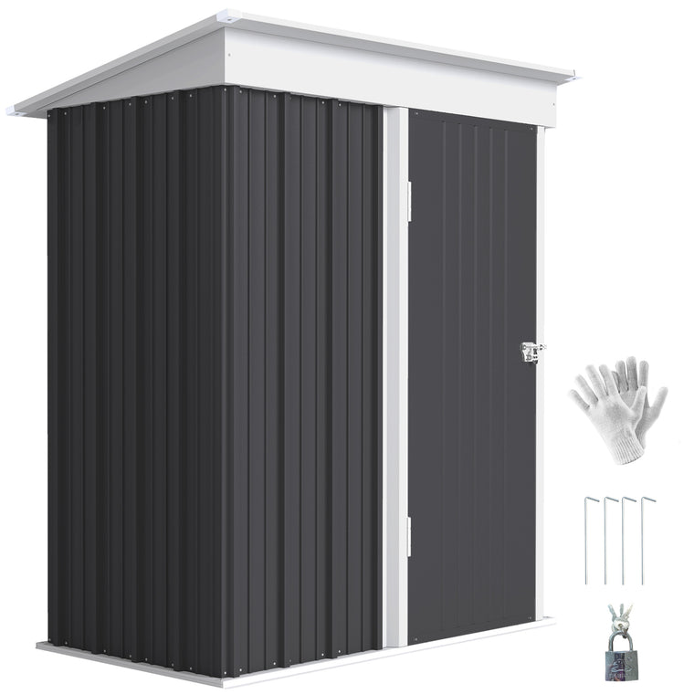 5' x 3' x 6' Steel Lean-To Shed with Shelves and Lock