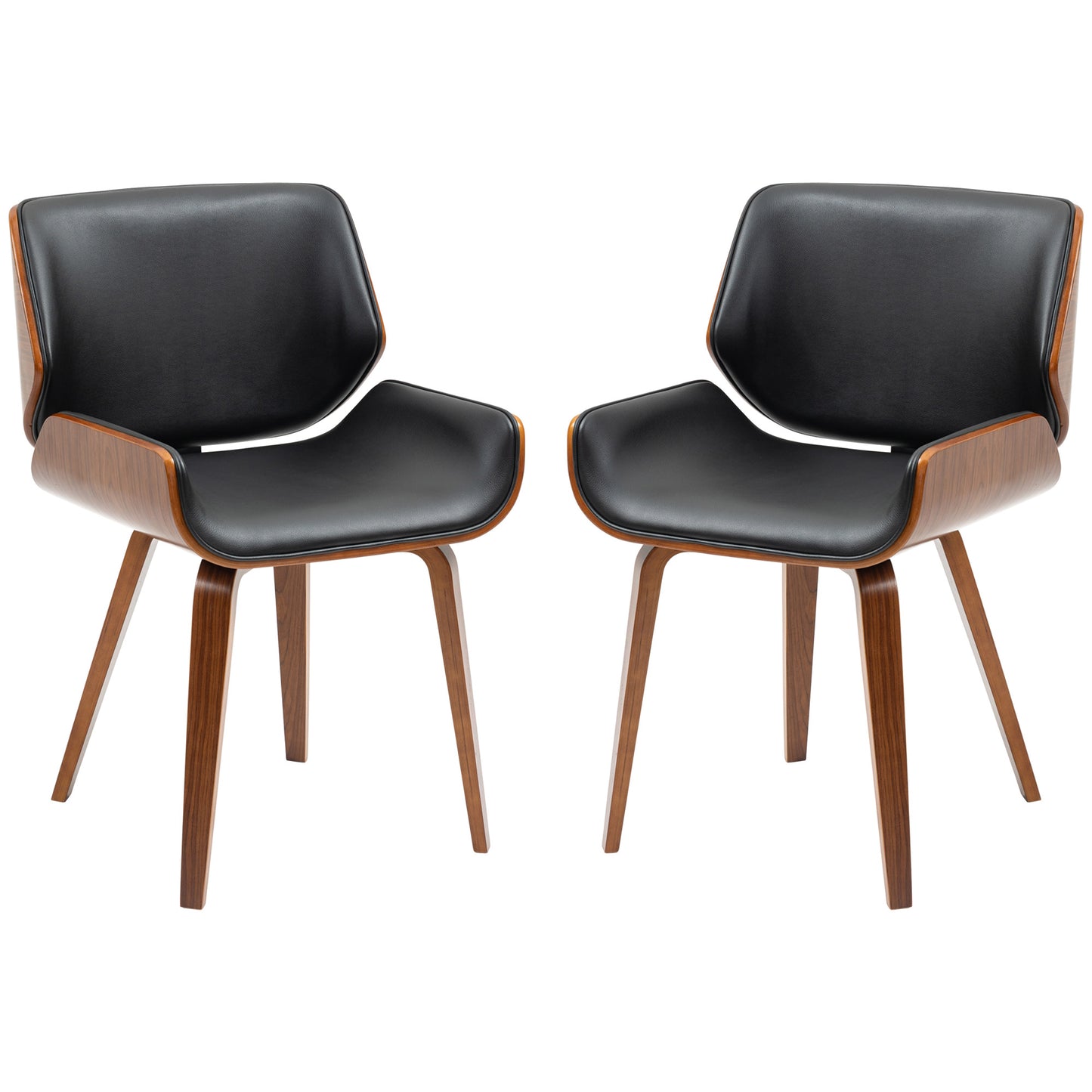 Dining Chairs Set of 2, PU Leather Kitchen Chairs with Upholstered Seats and Solid Wood Legs for Dining Room, Black
