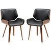 Set of 2 PU Leather Dining Chairs with Wood Legs - Black