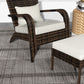 Wicker Adirondack Chair with Ottoman, Patio Cushioned Muskoka Chair with Armrests Brown/Cream White