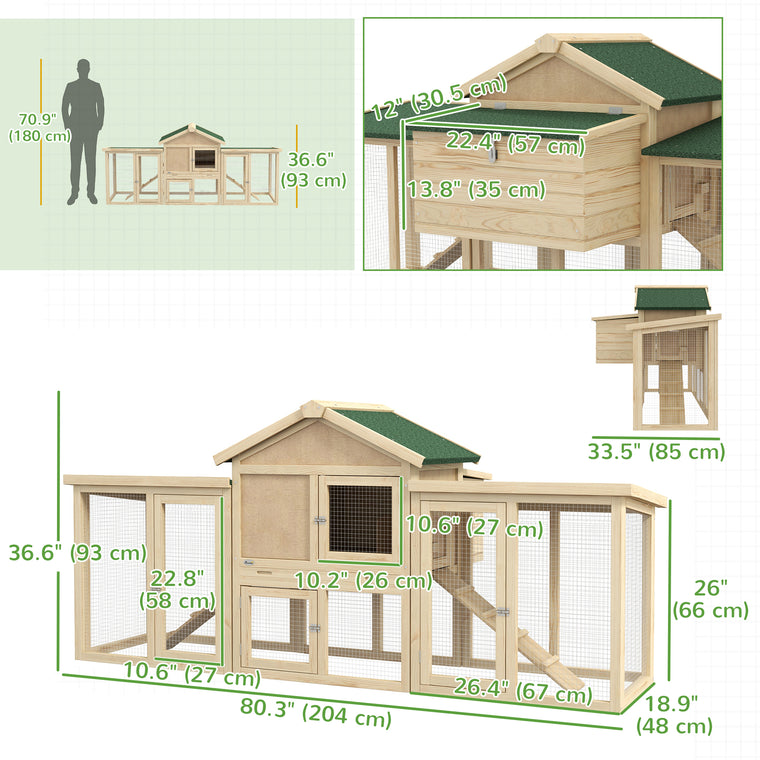 Wooden Chicken Coop with Rabbit Hutch, Run & Drawer