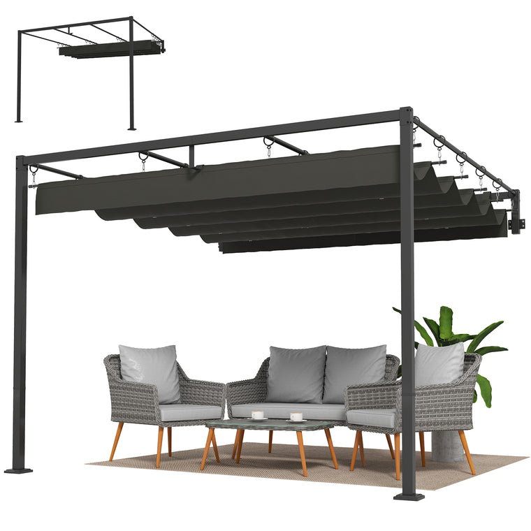 10' x 10' Dark Grey Wall-Mounted Retractable Pergola