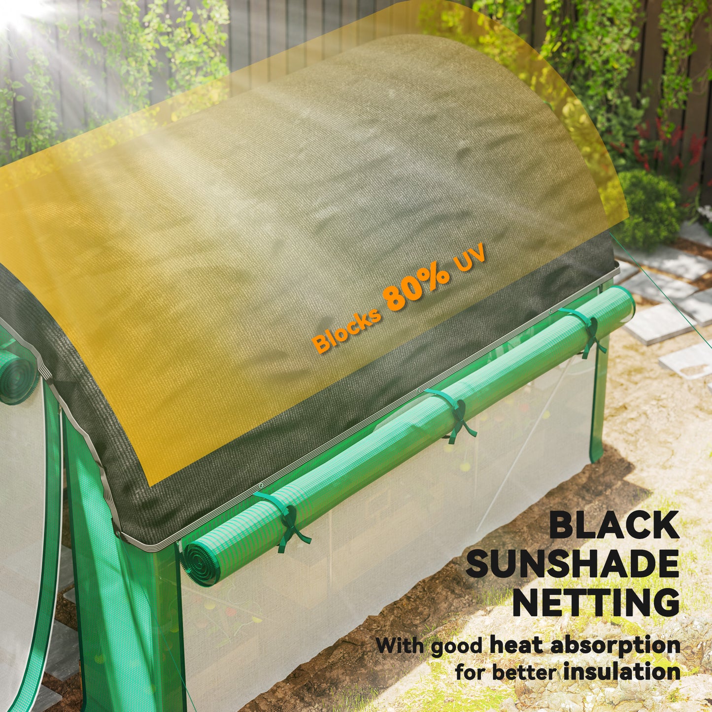 Walk-in Tunnel Greenhouse, Plant Hot House with Sunshade Net, Roll-up Mesh Sidewalls, 2 Doors