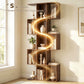 5-Tier Bookshelf, S Shaped Geometric Bookcase with 15 Compartments, Brown Wood Grain