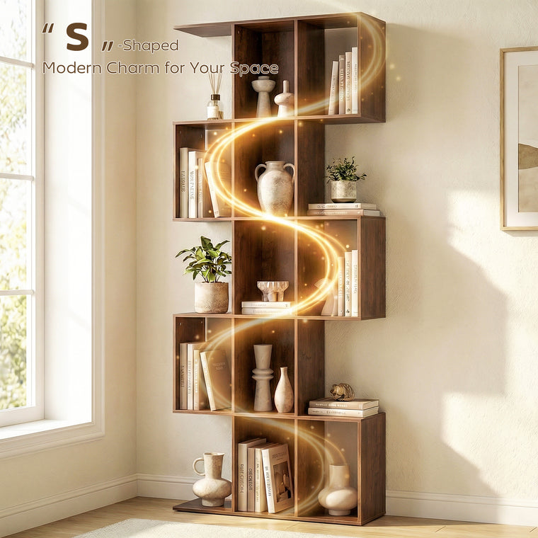 5-Tier S-Shaped Geometric Bookcase