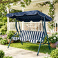 Outdoor Porch Swing with Adjustable Canopy, 3-Seater Patio Swing Chair with Cushion, Black