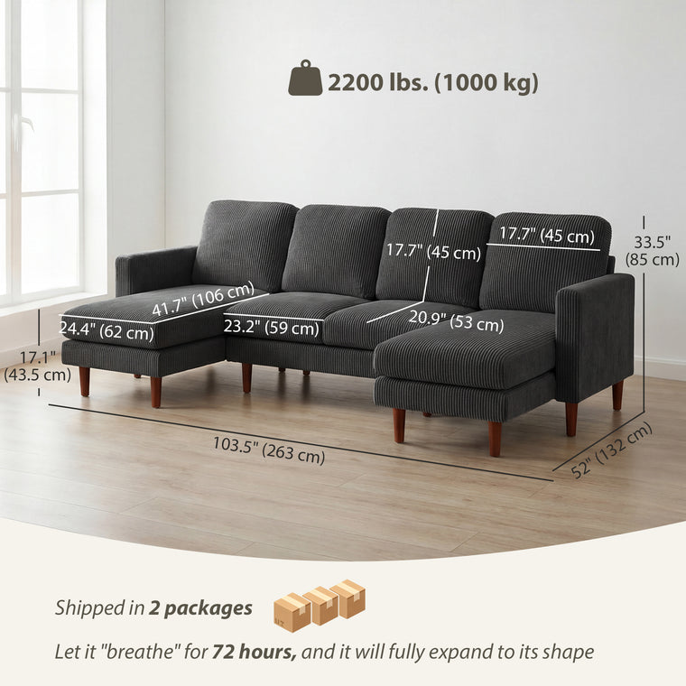 Corduroy U-Shaped Sectional with Double Chaise