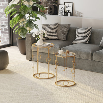 Round Glass-Top Nesting Tables Set of 2 - Gold