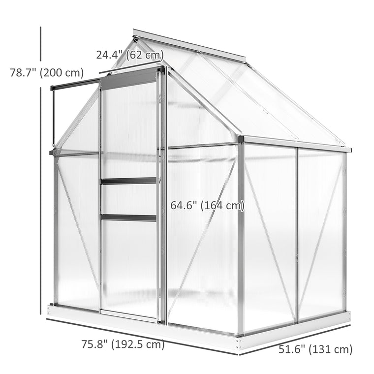 6' x 4' x 6.6' Clear Polycarbonate Greenhouse with Roof Vent