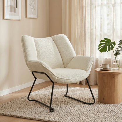 Sherpa Fleece Accent Chair with Metal Legs - White