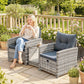 Wicker Patio Chairs with Ottomans, 2-Tier Glass Coffee Table and Cushions, 5 Pcs Patio Furniture Set, Grey