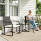3 Pieces Rocking Bistro Set Outdoor Patio Furniture Set with Cushions, Glass Coffee Table for Balcony, Cream White - Cream White