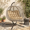 Double Egg Chair with Stand, 2 Person Hanging Swing Egg Chair with Cushion, Pockets, Khaki