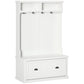 64.5" H Hall Tree with Storage Drawer & Top Shelf, Coat Rack Wooden Entryway Storage Bench Hall Tree Hallway Clothes Bag Coat Rack 4 Hooks, White