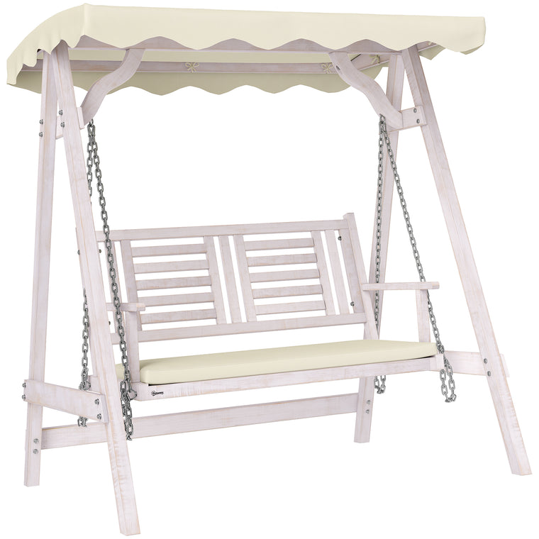 Wooden Swing Bench with Stand and Canopy