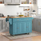Kitchen Island with Storage, Rolling Kitchen Island with Drop Leaf, Rubber Wood Top and Adjustable Shelves, Light Blue