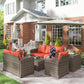 6 Pieces Wicker Patio Furniture Set with Cushions, 7-Seater Rattan Patio Sofa Set with Storage Table, Orange