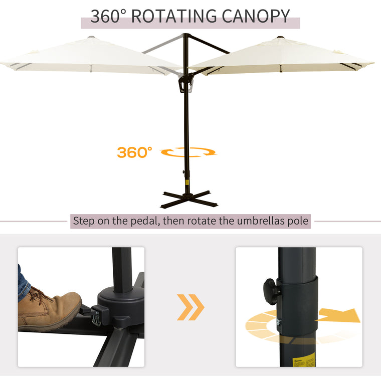 8' x 8' Cream White Offset Cantilever Umbrella with Cross Base