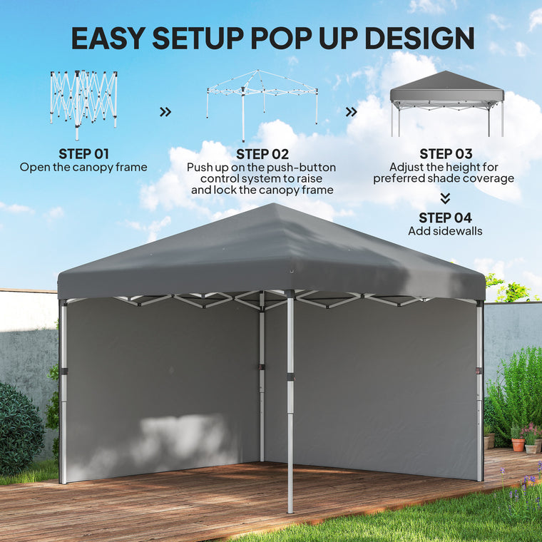 10' x 10' Grey Pop-Up Canopy with Height-Adjustable Frame