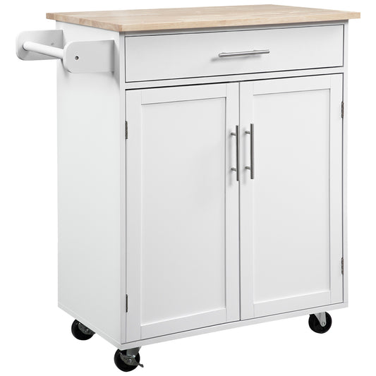 Mobile Kitchen Island Cart with Drawer - White