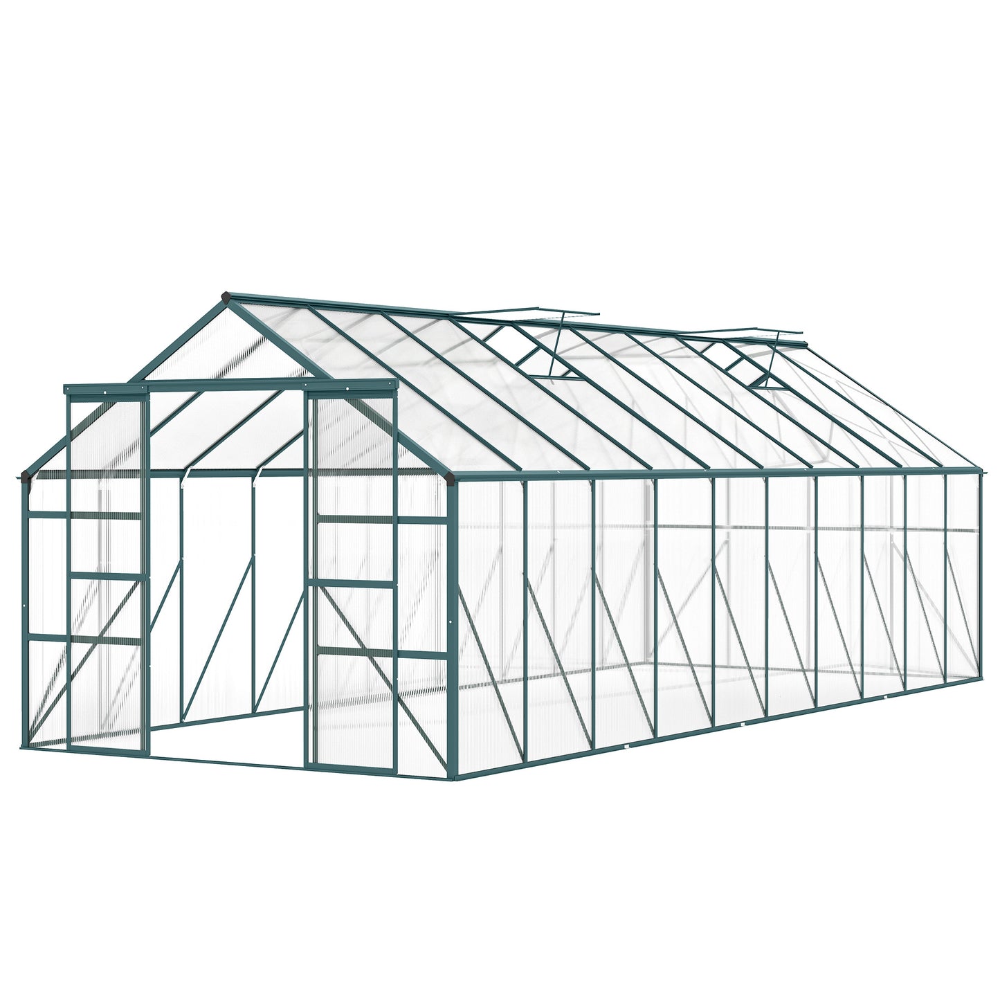 Aluminum Greenhouse Polycarbonate Walk-in Garden Greenhouse Kit with Rain Gutter and Sliding Door, 20' x 8', Green