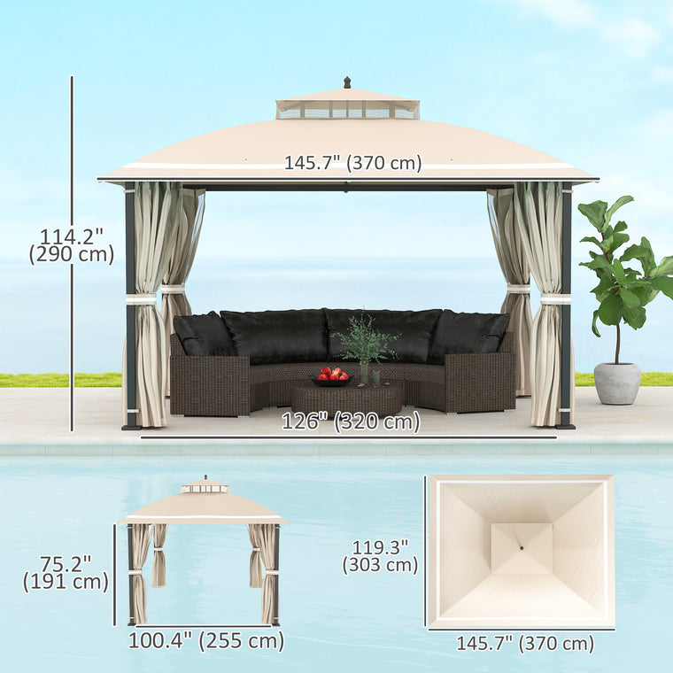 10' x 12' Double Roof Outdoor Gazebo with Netting & Curtains
