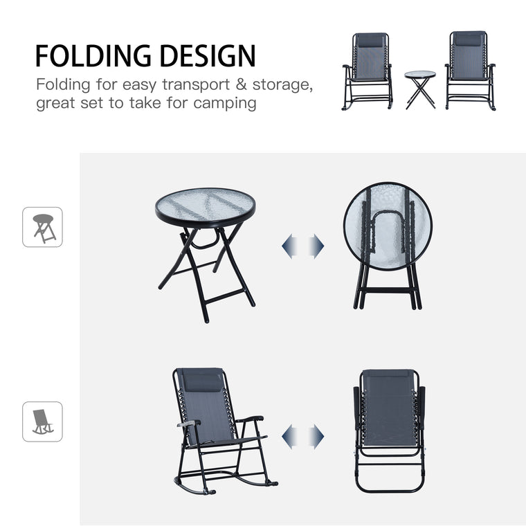 3-Piece Folding Rocking Chair Bistro Set with Mesh Seat