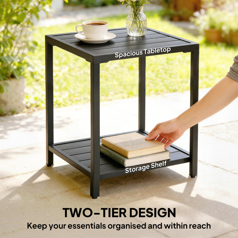 2-Tier Coffee Table with Storage Shelf and Adjustable Feet