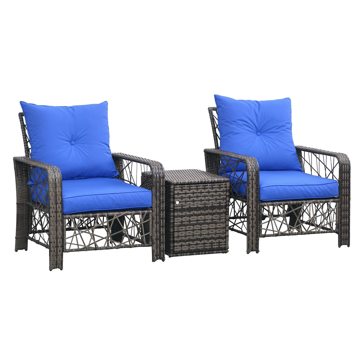 3 Pieces Wicker Patio Furniture Set, Rattan Bistro Set with Storage Coffee Table and Thickened Cushions, Outdoor Conversation Set for Garden, Porch, Balcony, Red