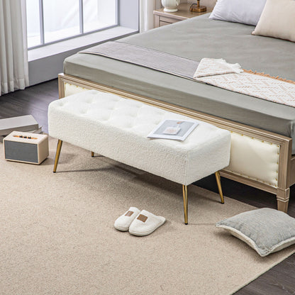 44" Upholstered End of Bed Bench with Padded Cushion - Cream White