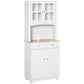 Coastal Style Kitchen Buffet and Hutch Wooden Storage Cupboard with Framed Glass Door LouveredCabinet Drawers Microwave Space for Dining Room Living Room White