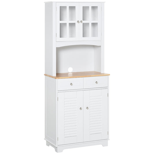 Coastal Kitchen Buffet with Hutch and Glass Doors - White