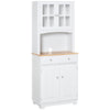 Coastal Kitchen Buffet with Hutch and Glass Doors - White
