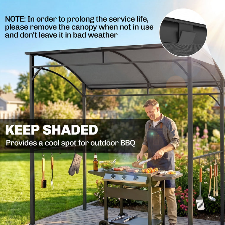 7' x 5' Charcoal Grey Steel BBQ Grill Gazebo with Hooks