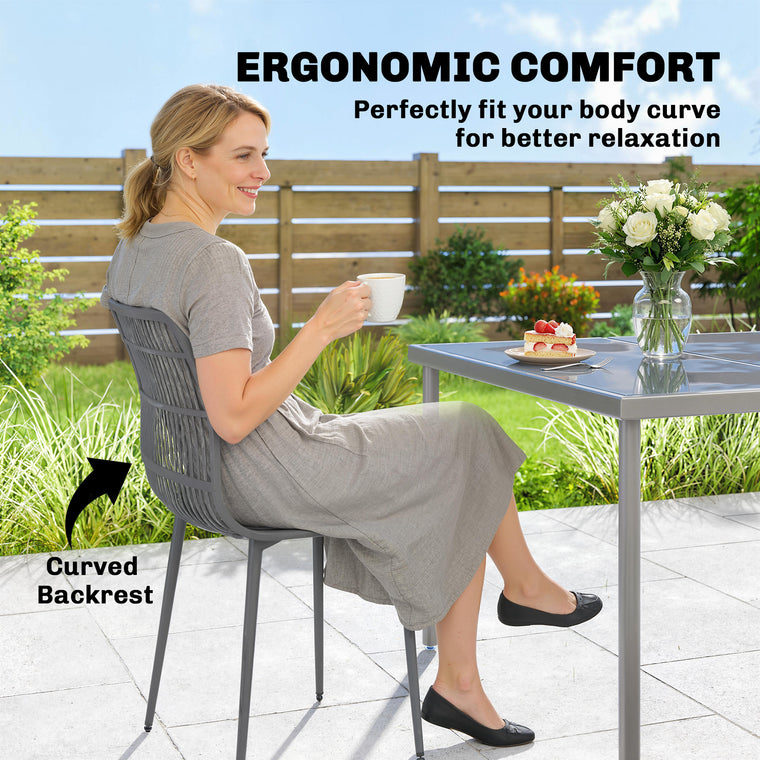 Slotted-Back Outdoor Dining Chairs, Set of 4 - Grey