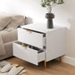Bedside Table, Modern Nightstand with 2 Drawers, Side End Table with Metal Legs for Living Room, Bedroom, White