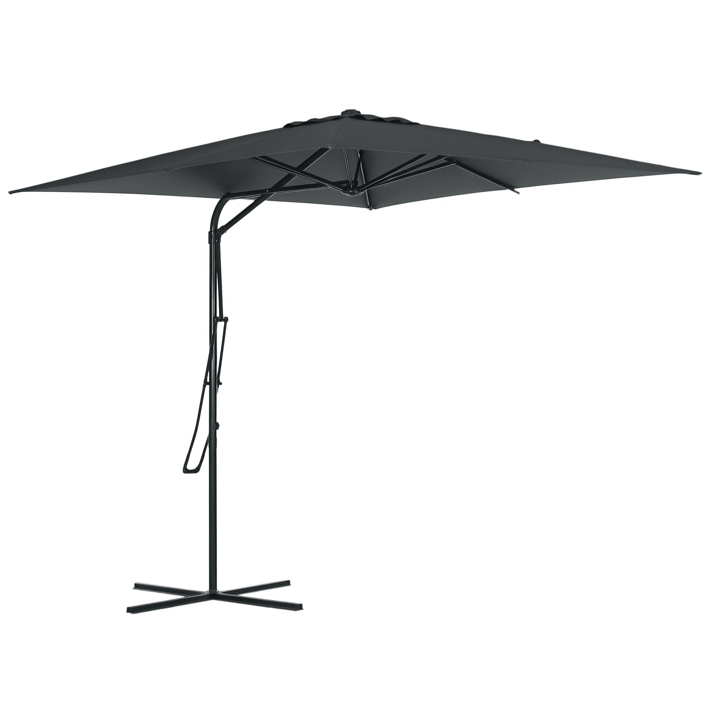 8FT Cantilever Patio Umbrella, Offset Patio Umbrella with Cross Base for Deck, Backyard, Pool and Garden, Hanging Umbrellas, Switch with a Wrench, Dark Gray