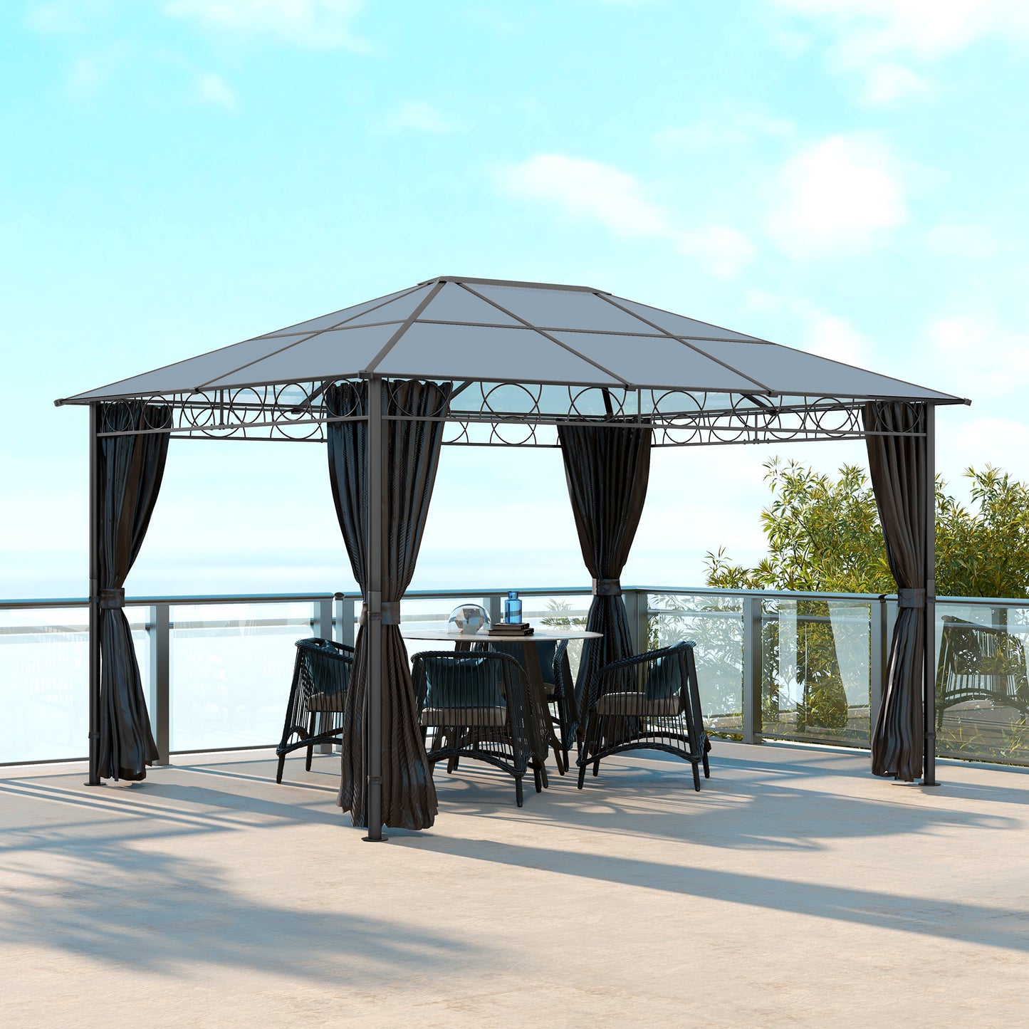 Polycarbonate Hardtop Gazebo Canopy, Outdoor Patio Gazebo with Aluminum Frame & Curtains, Dark Grey - 13' x 10'
