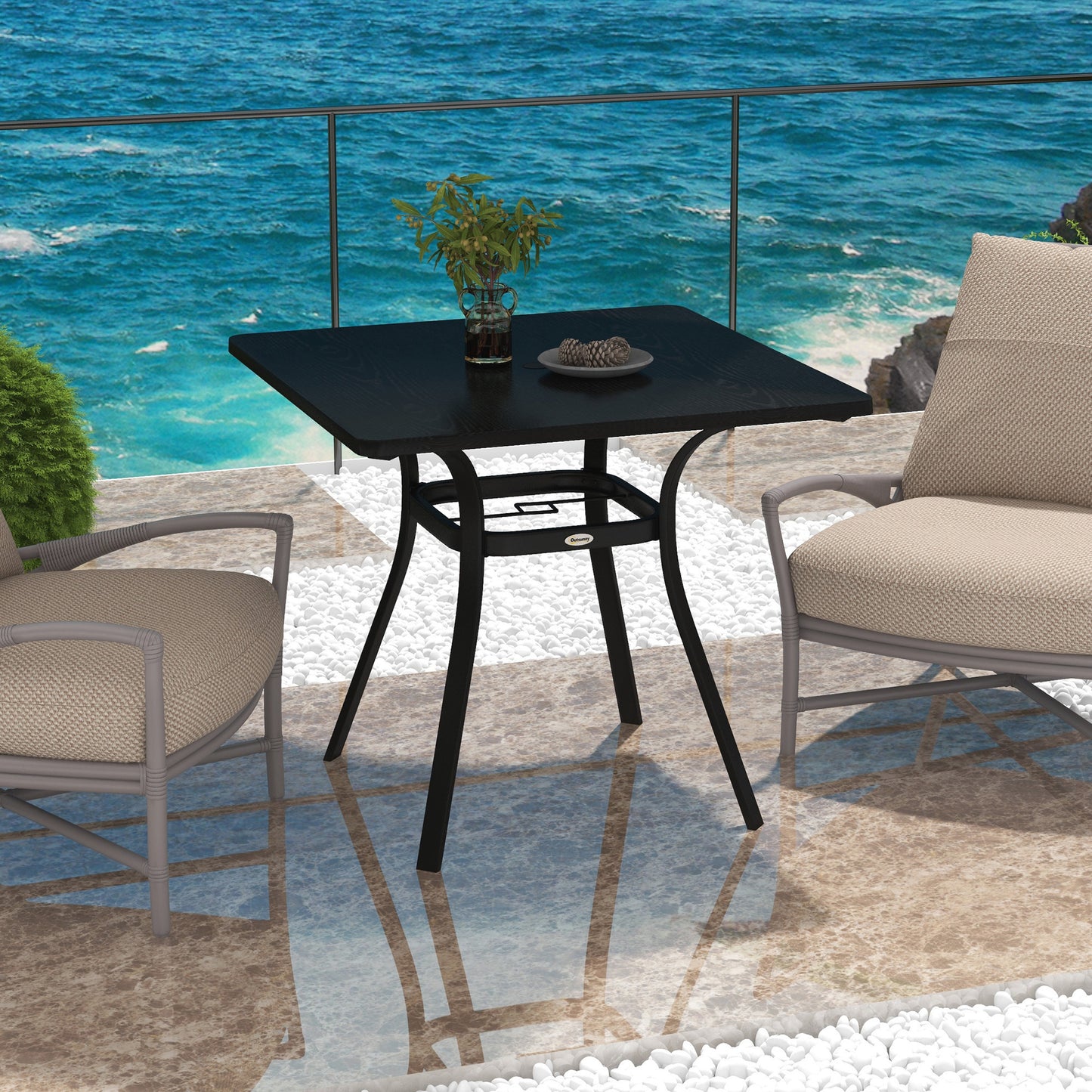 Rectangle Patio Dining Table for 4 People with Steel Legs, Metal Tabletop for Garden, Backyard, Lawn, Balcony, Black