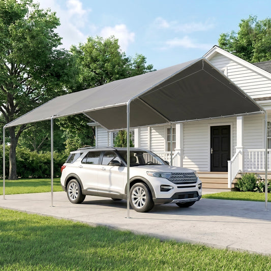 10'x20' Carport Heavy Duty Galvanized Car Canopy with Included Anchor Kit, 3 Reinforced Steel Cables, Grey