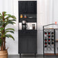 Modern Kitchen Buffet with Hutch Wooden Storage Cupboard with Microwave Counter 2 Cabinet and Drawer for Dining Room Living Room Black